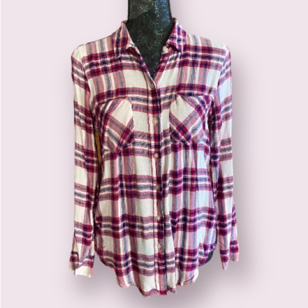 LUCKY BRAND Classic Two Pocket Plaid Shirt in Red, White and Blue